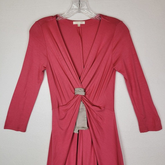 Paule Ka Womens Modal Silk Jersey Knot Midi Dress Size 36 Pink Stretch Summer - Picture 6 of 9